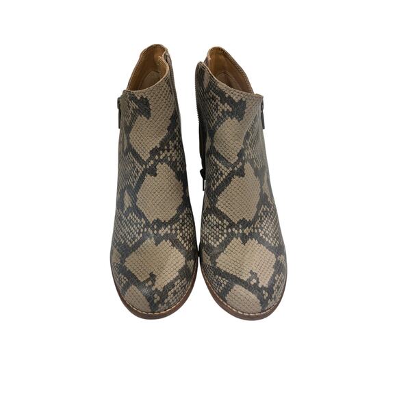 Lucky Brand Women’s Snakeskin Print Wedge Ankle Booties Side Zip Beige Gray  8.5 - Picture 2 of 5